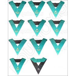 Masonic collars – 10-Officers set – Groussier French Rite – Mourning back – Machine embroidery