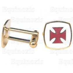 Masonic cuff-links – Templar cross – Red and white enamel