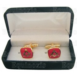 Masonic cuff-links with jewellery box – Square-and-compass w/ red enamel