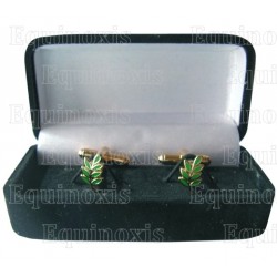 Masonic cuff-links with box – Sprig of acacia, with green enamel