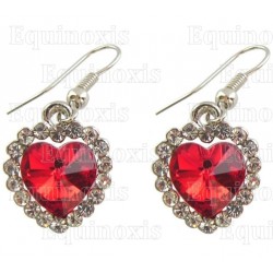 Crystal ear-rings – Diamond heart – Red – Silver finish