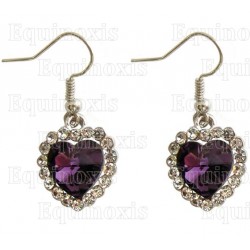 Crystal ear-rings – Diamond heart – Purple – Silver finish