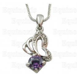 Crystal pendant – Butterfly – Purple – Silver finish
