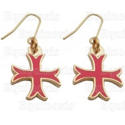 Templar earrings – Inward-patted Templar cross with red enamel