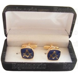 Masonic cuff-links with jewellery box – Square-and-compass w/ night-blue enamel