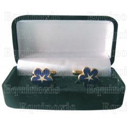 Masonic cuff-links with box – Forget-me-not with pentagramme – Blue enamel