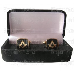 Masonic cuff-links with box – Square-and-compass – Black and gold enamel