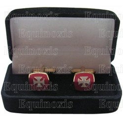 Masonic cuff-links with box – Templar cross – White against red background