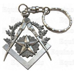 Masonic keyring – Square-and-Compass + G – Antique silver