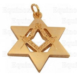 Jewish pendant – Star of David with square-and-compass – Gold