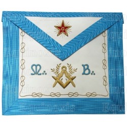 Leather Masonic apron – Master Mason – Groussier French Rite – Square-and-compass + Acacia + MB + Etoile flamboyante