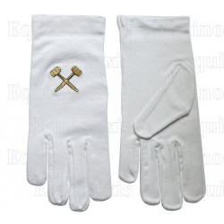 Gants maçonniques coton brodés – Maillets croisés – Vénérable Maître – Taille XS